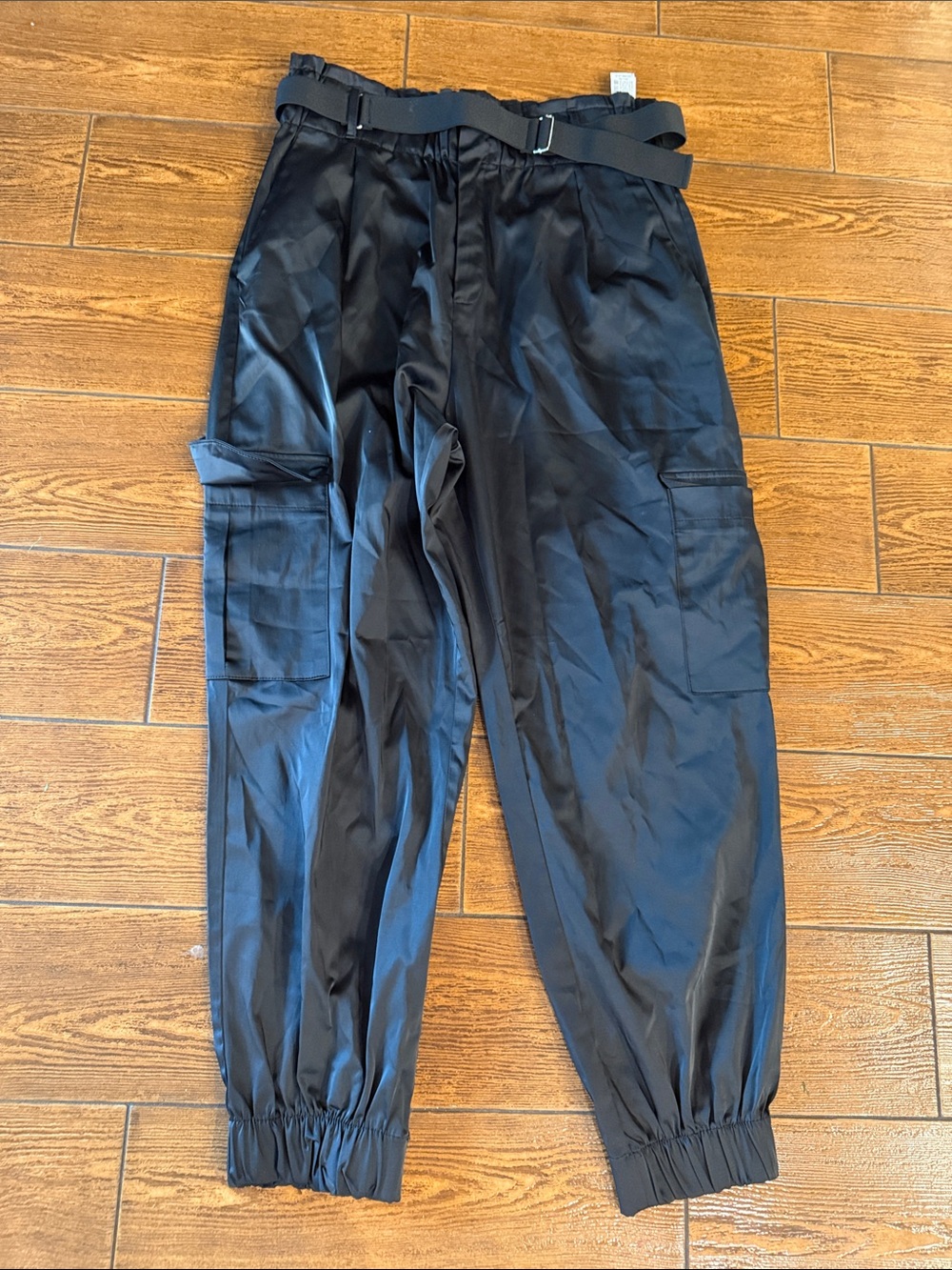ZARA Sateen Belted Cargo Jogger Pants Size Large
